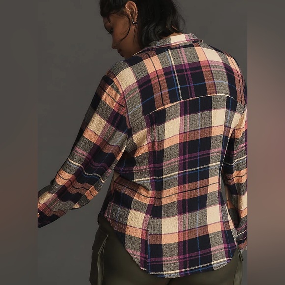 Anthropologie/PILCRO Gauze Plaid Ruched Button Down Shirt - Picture 4 of 13